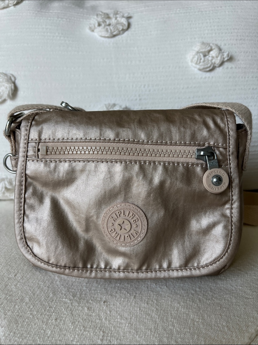 Kipling Metallic Taupe Crossbody Bag with Front Zip Pocket
